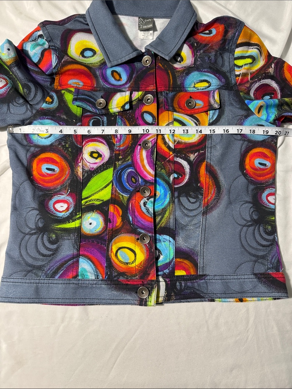 Simply Art by Dolcezza Wearable Art Jacket L Colorful Abstract Stretch Cotton - Picture 9 of 10